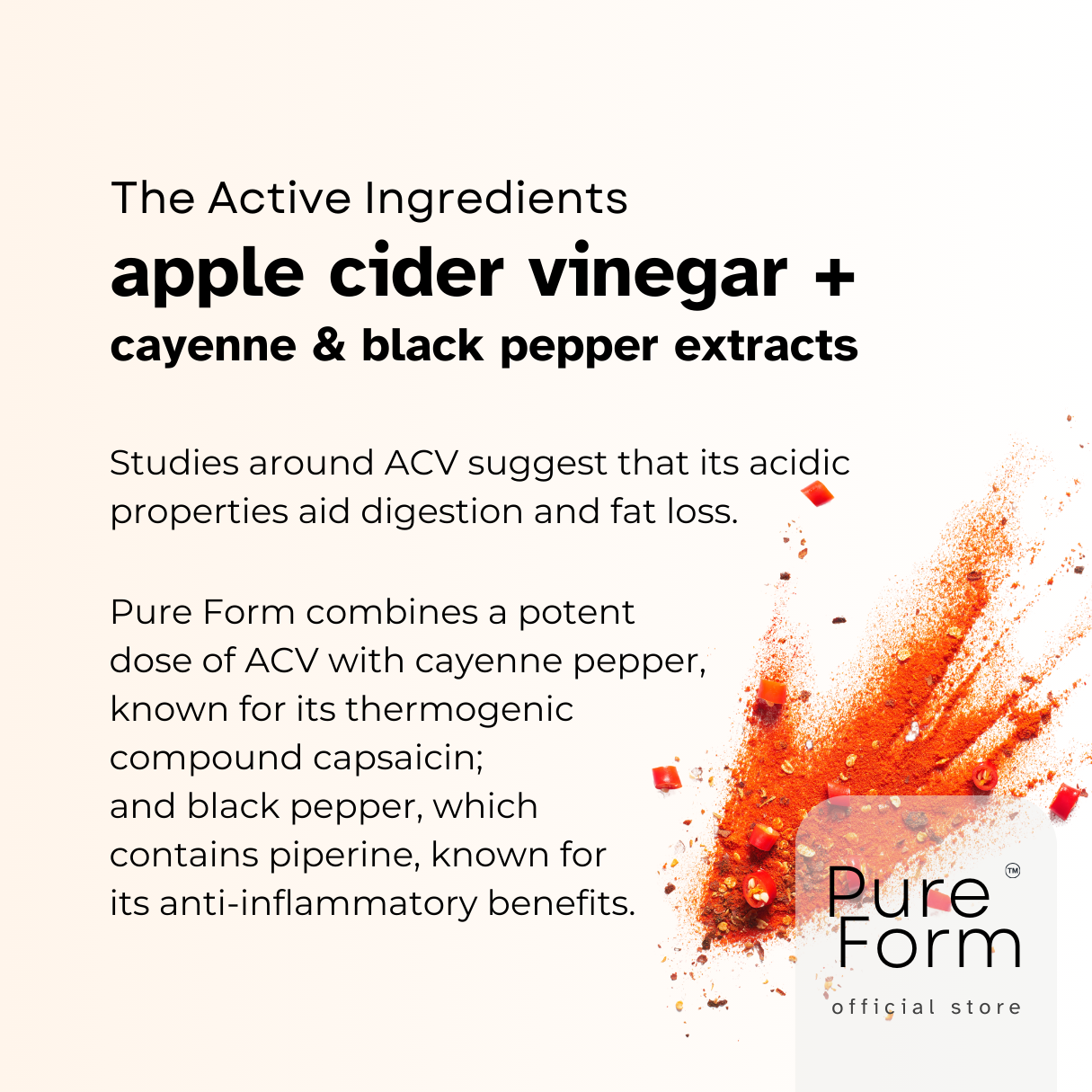Pure Form Apple Cider Vinegar | 700mg of ACV Powder + Cayenne & Pepper