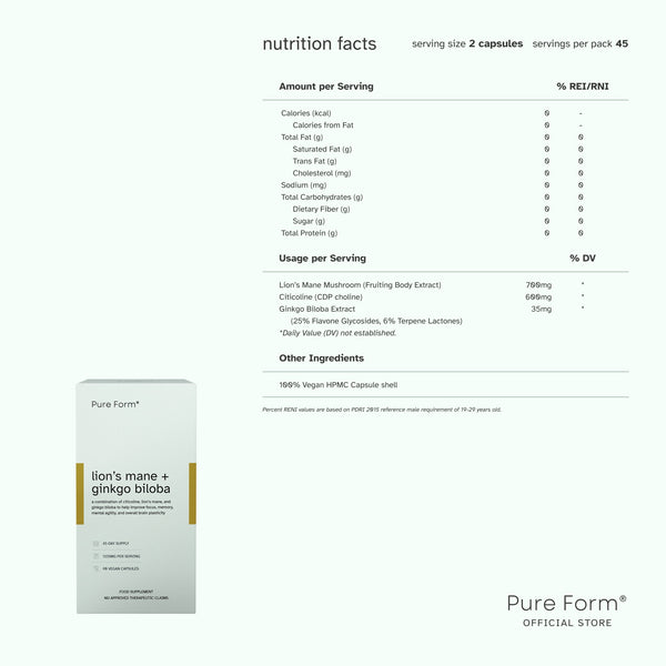 Pure Form® Creatine + Lion's Mane + Ginkgo Biloba | Brain Boost Bundle Savers