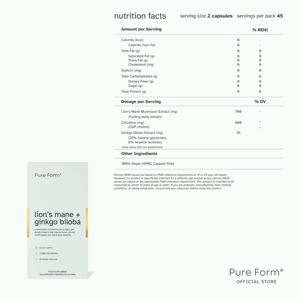 Pure Form® Creatine + Lion's Mane + Ginkgo Biloba | Brain Boost Bundle Savers