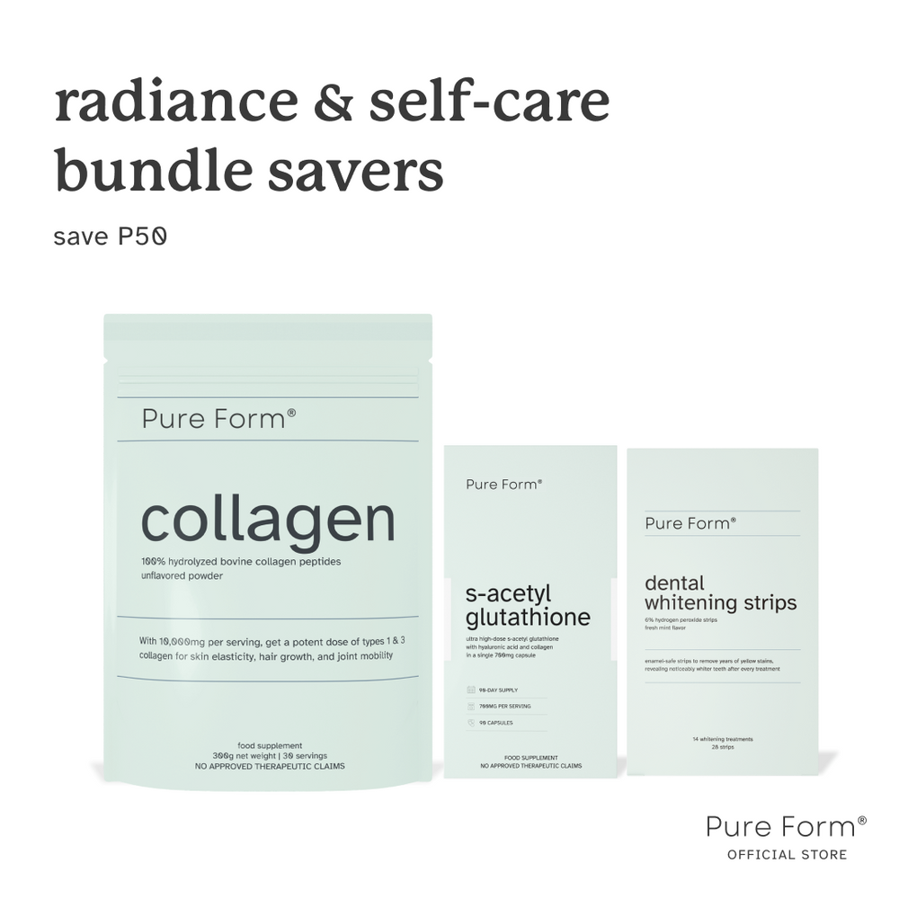 Pure Form® Collagen + S-Acetyl Glutathione + Dental Whitening Strips |  Radiance & Self-Care Bundle Savers