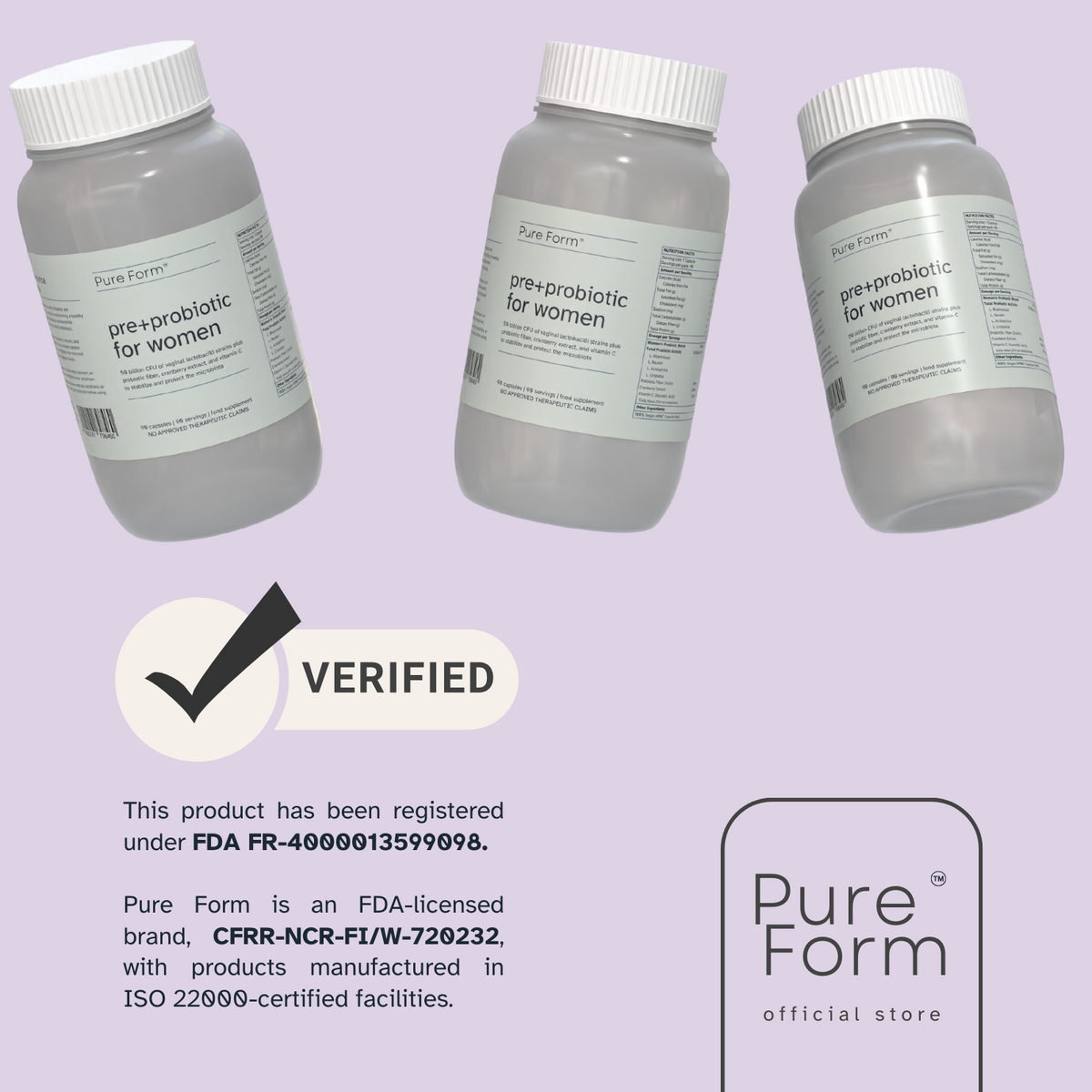Pure Form Pure Form Pre+Probiotic for Women | 50B CFU Lactobacilli Strains