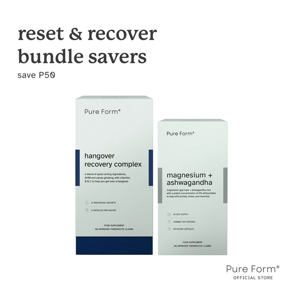 Pure Form® Hangover Recovery Complex + Magnesium + Ashwagandha Reset & Recover Bundle Savers | Post-Drinking Recovery Support | Anti-Hangover
