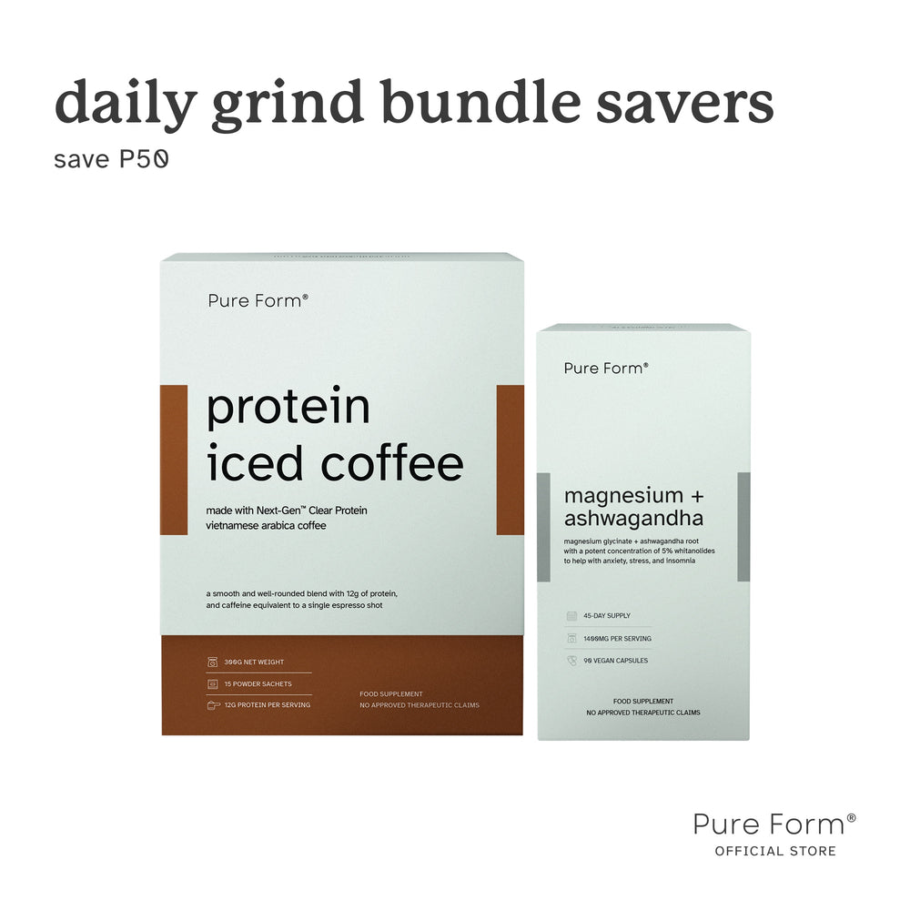Pure Form® Protein Iced Coffee + Magnesium+Ashwagandha Daily Grind Bundle Savers |  Focus & Stress Support | High-Protein Coffee