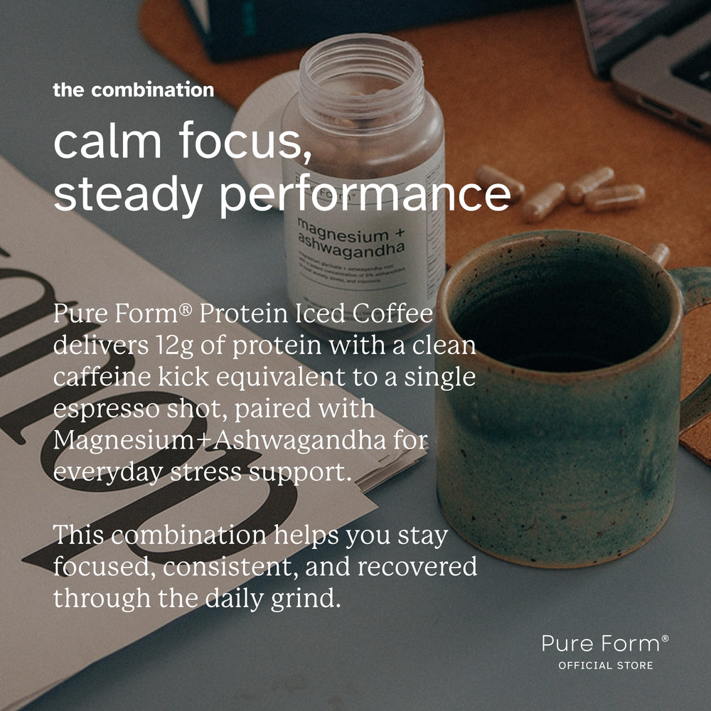 Pure Form® Protein Iced Coffee + Magnesium+Ashwagandha Daily Grind Bundle Savers |  Focus & Stress Support | High-Protein Coffee