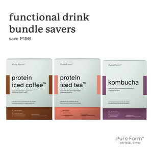 Pure Form® Functional Drink Bundle Savers | Protein Iced Tea™ | Protein Iced Coffee™ | Kombucha
