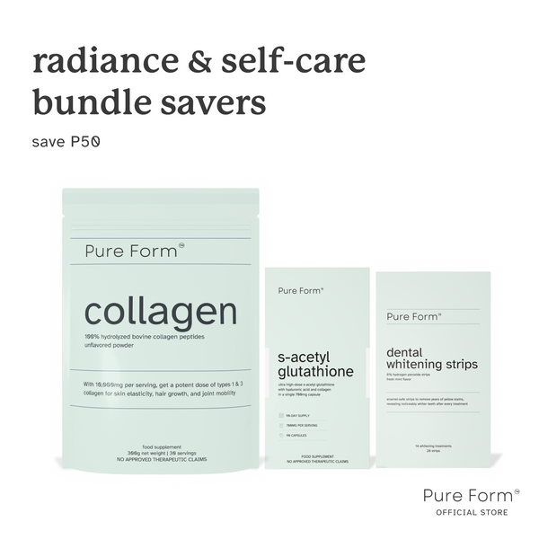 Pure Form Collagen + S-Acetyl Glutathione + Dental Whitening Strips |  Radiance & Self-Care Bundle Savers