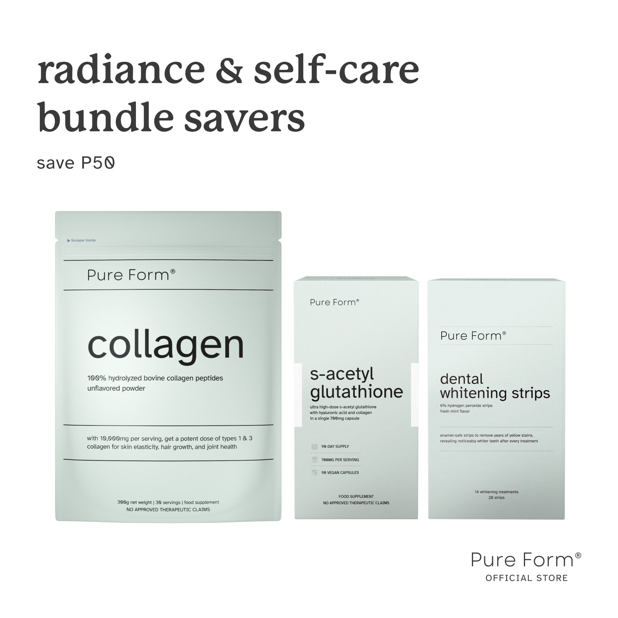 Pure Form® Collagen + S-Acetyl Glutathione + Dental Whitening Strips