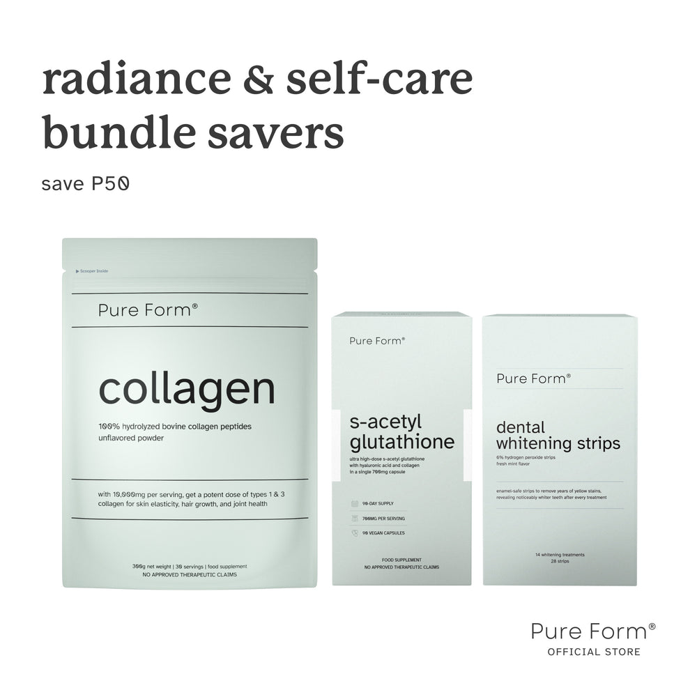 Pure Form® Collagen + S-Acetyl Glutathione + Dental Whitening Strips |  Radiance & Self-Care Bundle Savers