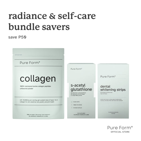 Pure Form® Collagen + S-Acetyl Glutathione + Dental Whitening Strips |  Radiance & Self-Care Bundle Savers