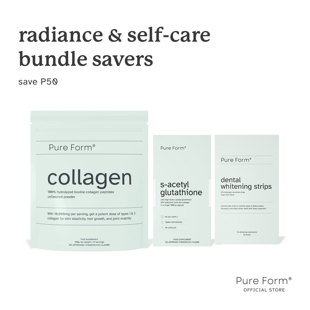 Pure Form® Collagen + S-Acetyl Glutathione + Dental Whitening Strips |  Radiance & Self-Care Bundle Savers