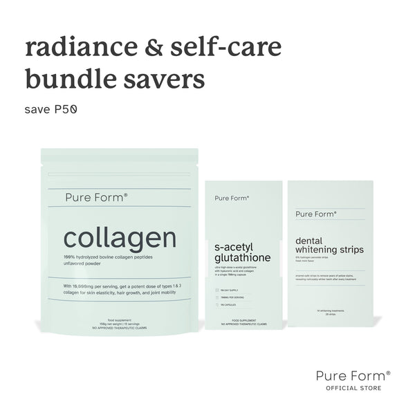 Pure Form® Collagen + S-Acetyl Glutathione + Dental Whitening Strips |  Radiance & Self-Care Bundle Savers
