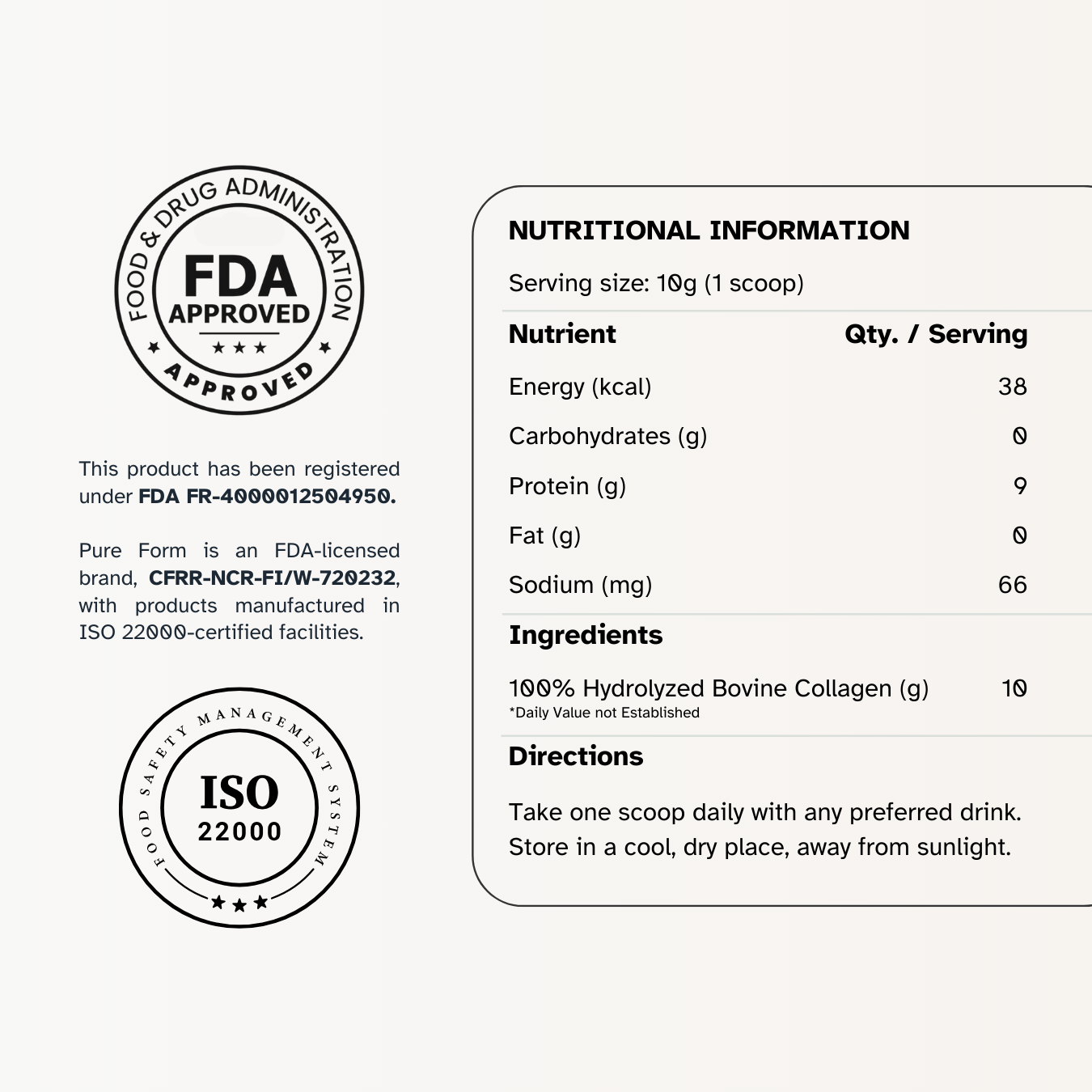 Collogen Label Pure Form Collagen | 10,000mg Hydrolyzed Bovine Collagen
